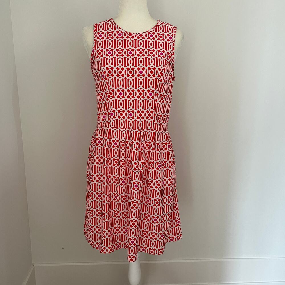 Jude Connally Rachel Dress Orange White Pink Fit Flare Pockets Stretch Medium